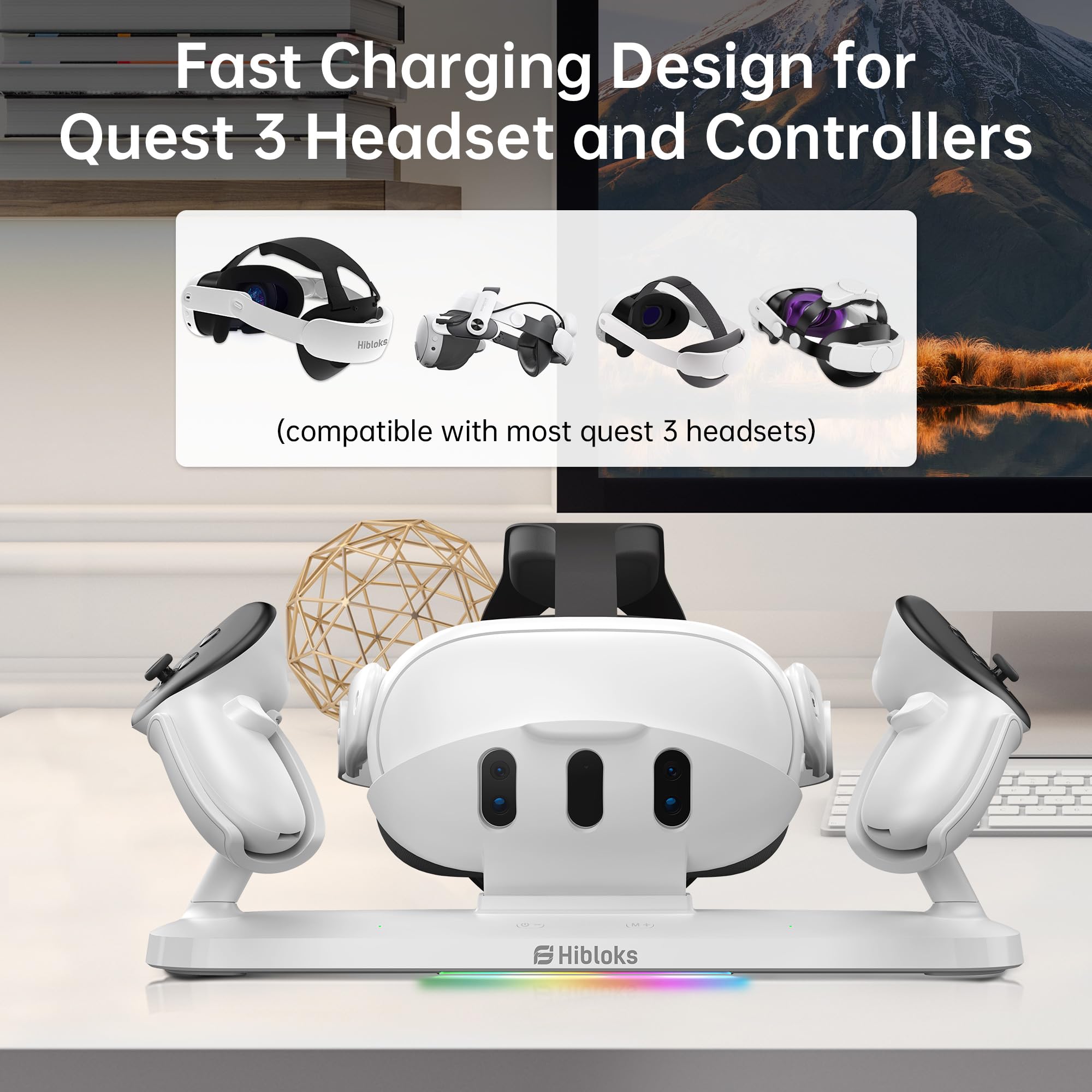 【美品】 Quest 3 + 充電コード＆グリップ＆バッテリー付き Meta Quest 3用充電スタンドと拡張バッテリー付きヘッド